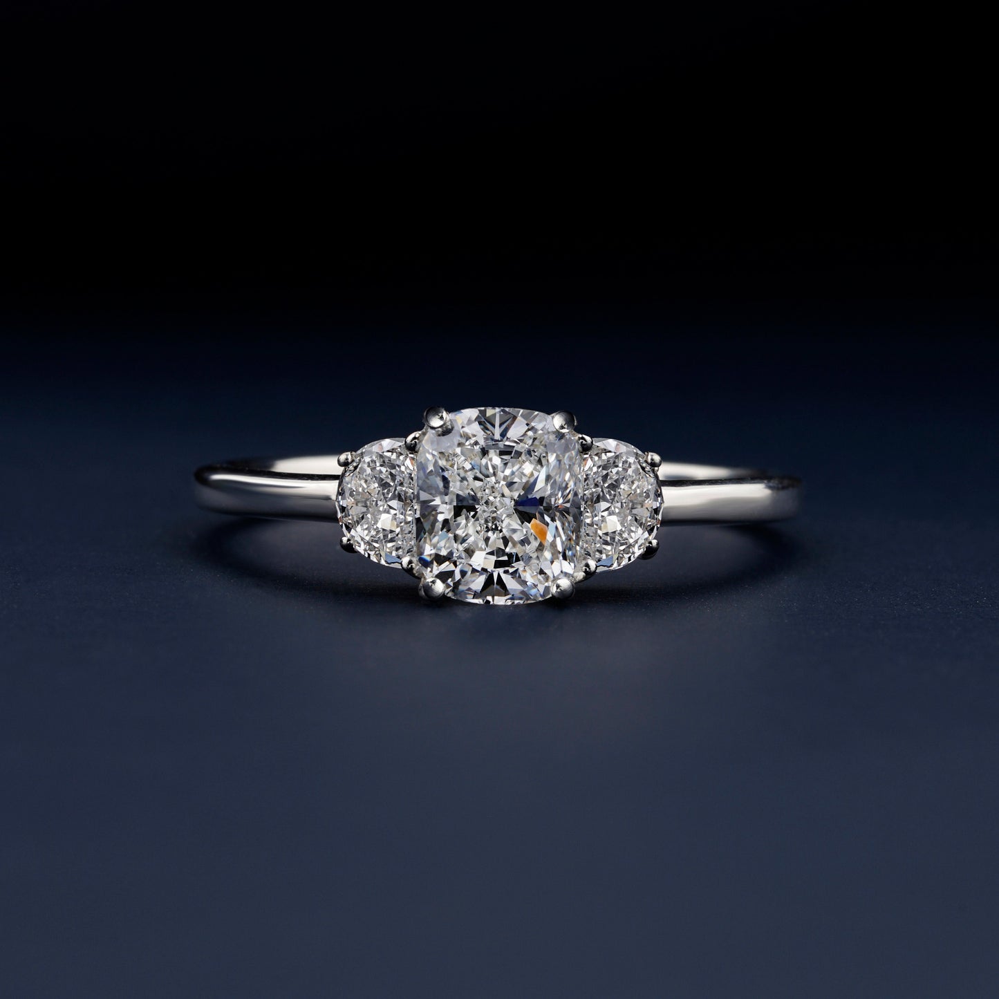 Three Stone Cushion Lab Diamond Half Moon Ring For Gift