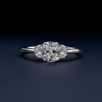 Three Stone Cushion Lab Diamond Half Moon Ring For Gift