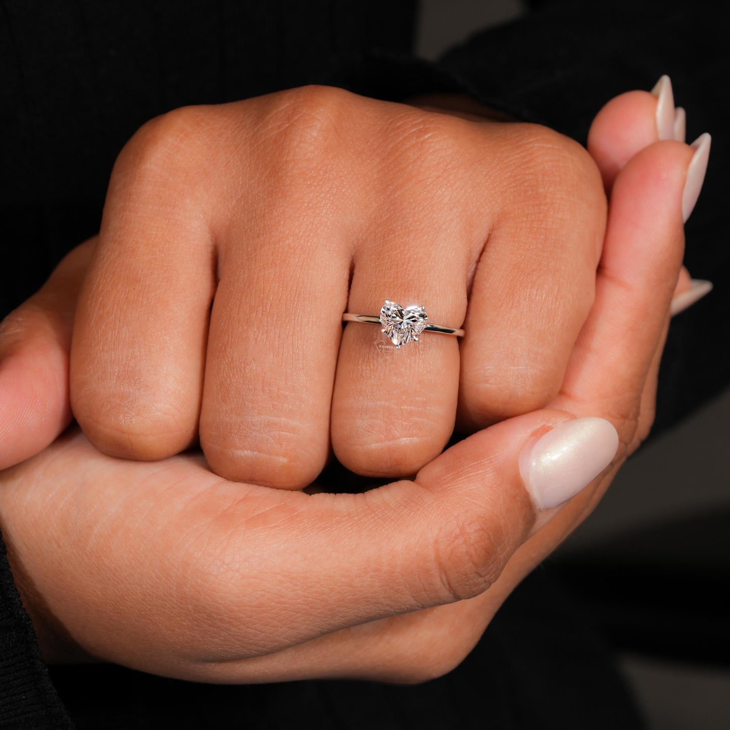 1.00CT Heart Lab  Diamond Engagement Ring – Hidden Halo Solitaire Ring for Her