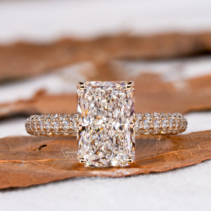 IGI Certified Radiant Cut Lab Diamond Engagement Ring Pave Wedding Ring
