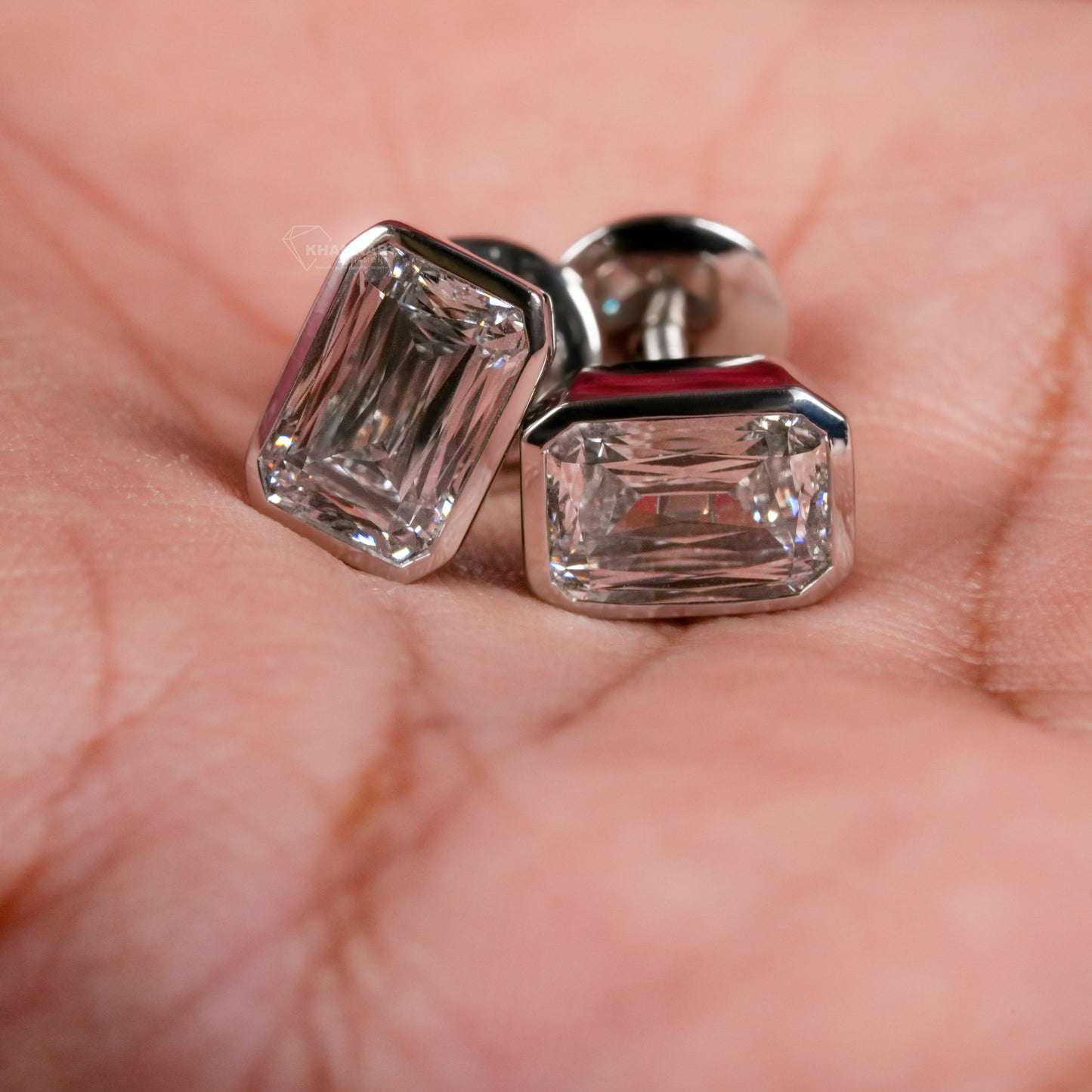 Criss Cut Lab Diamond Stud Earring,Bezel Set Studs,Screw Back Studs,Solitaire Wedding Studs,Anniversary Gift For Her,Earrings For Bride