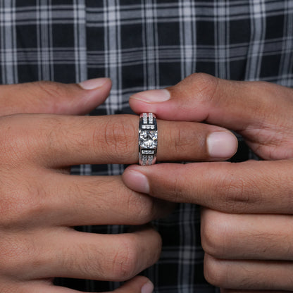 1.50 TCW Cushion Lab Diamond Men's Ring – 950 Platinum Engraved Band
