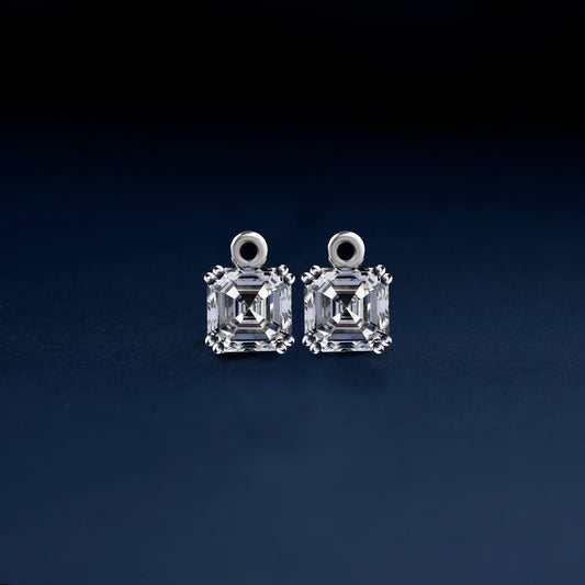 1 CT Each Asscher Cut Labgrown Diamond Earring Charms Stud Earrings Wedding Gift Gift For Her Gift For Anniversary For Earrings CVD Diamond