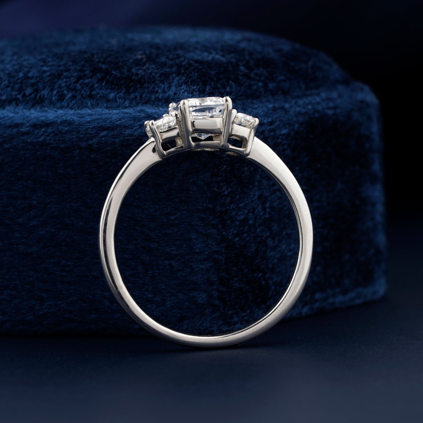 Three Stone Cushion Lab Diamond Half Moon Ring For Gift