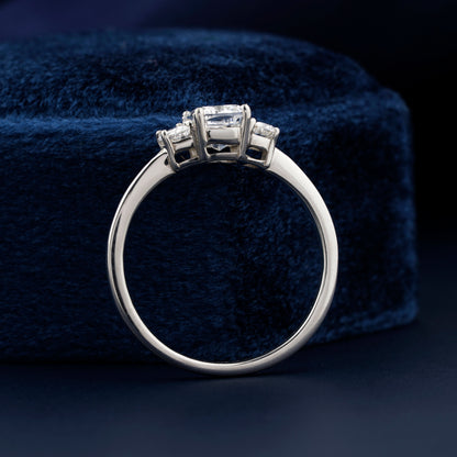 Three Stone Cushion Lab Diamond Half Moon Ring For Gift