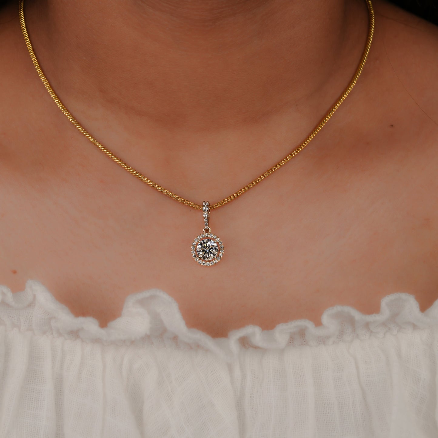 1 CT Round Lab Diamond Halo Pendant – Anniversary Diamond Pendant Gift for Her