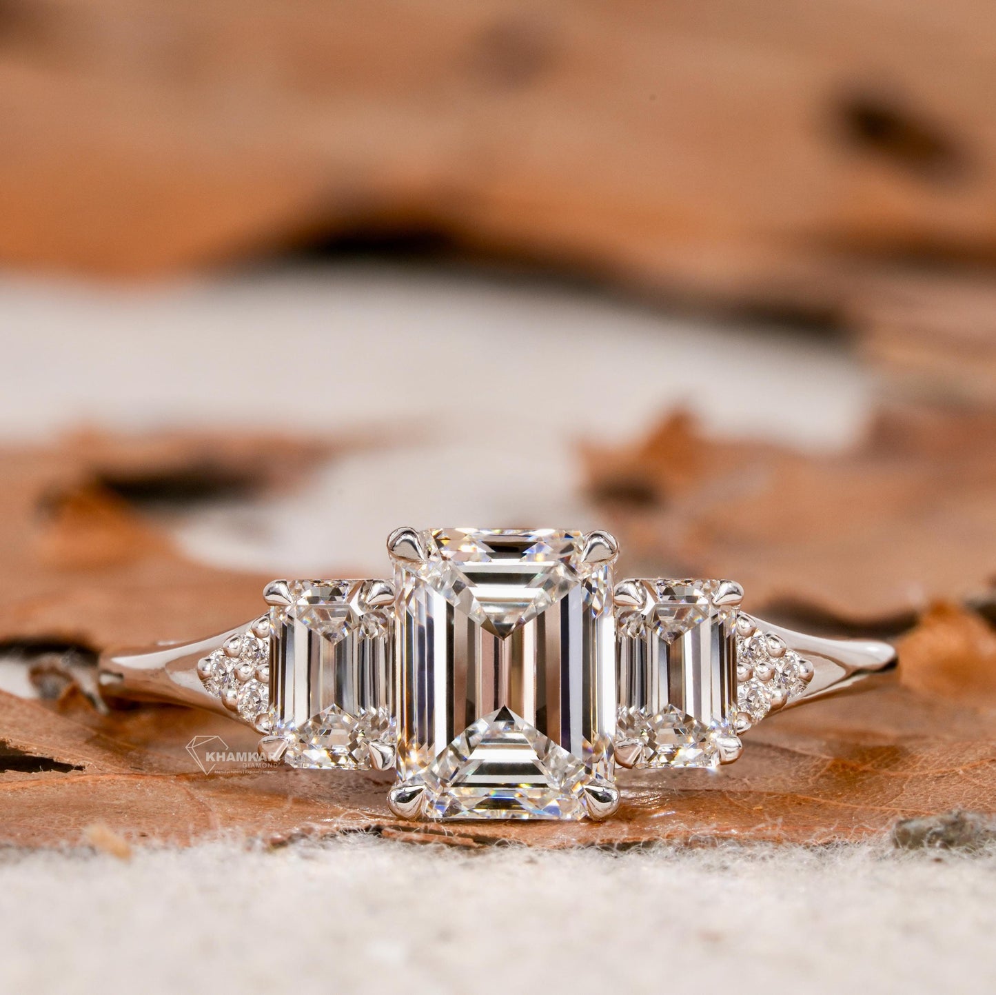 1.65TCW Emerald Cut Lab Diamond Trilogy Ring For Her