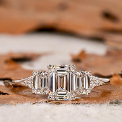 1.65TCW Emerald Cut Lab Diamond Trilogy Ring For Her