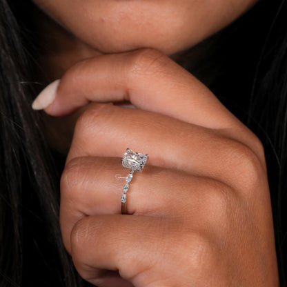 1CT Radiant Cut Lab Grown Diamond Engagement Ring with Hidden Halo