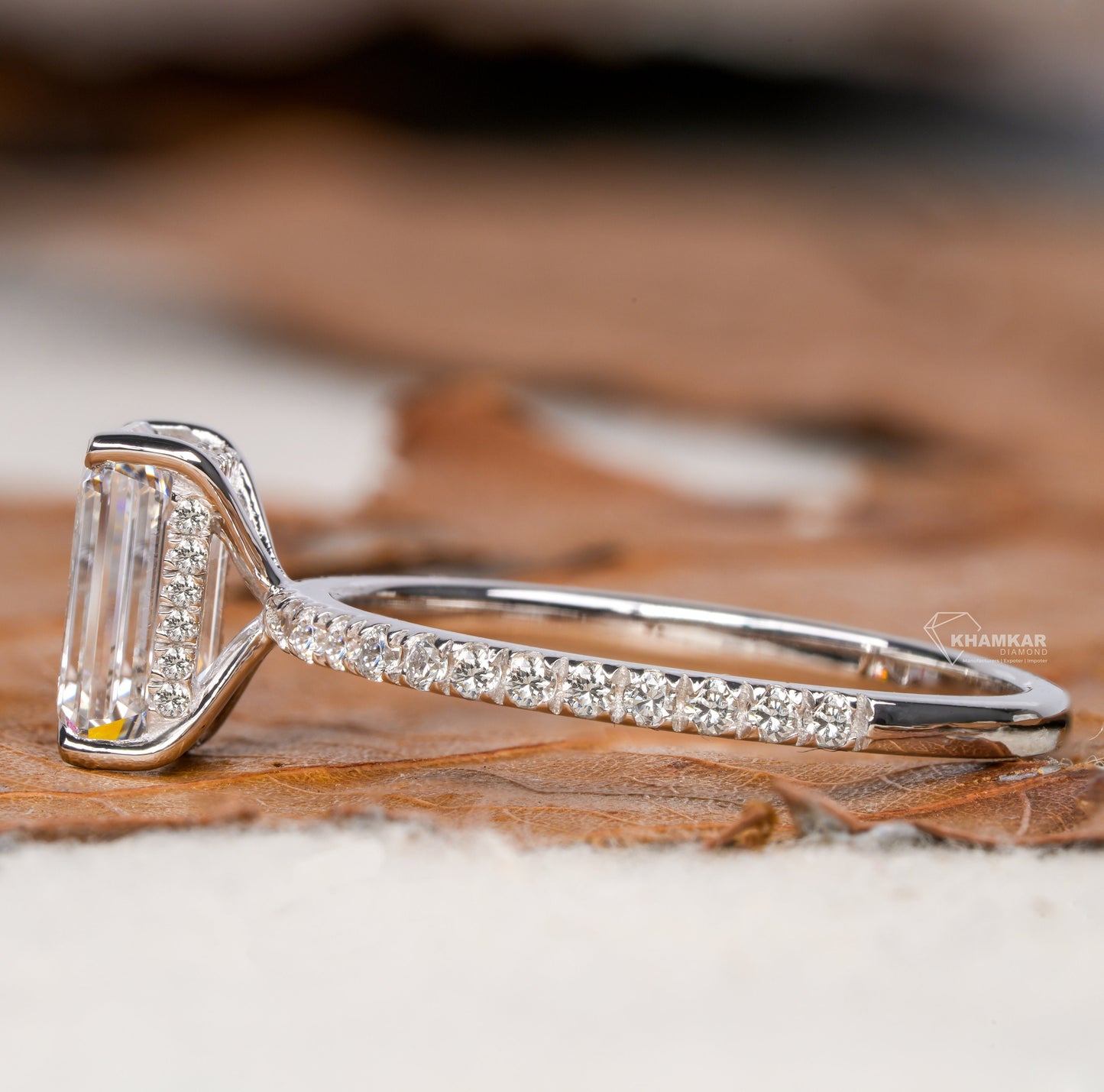 1.50Ct Emerald Cut Lab Diamond Hidden Halo Ring