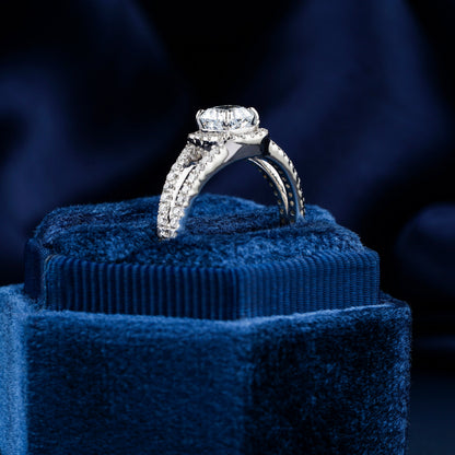 1CT Cushion Cut Lab Diamond Halo Engagement Ring – Split Shank Ring for Her