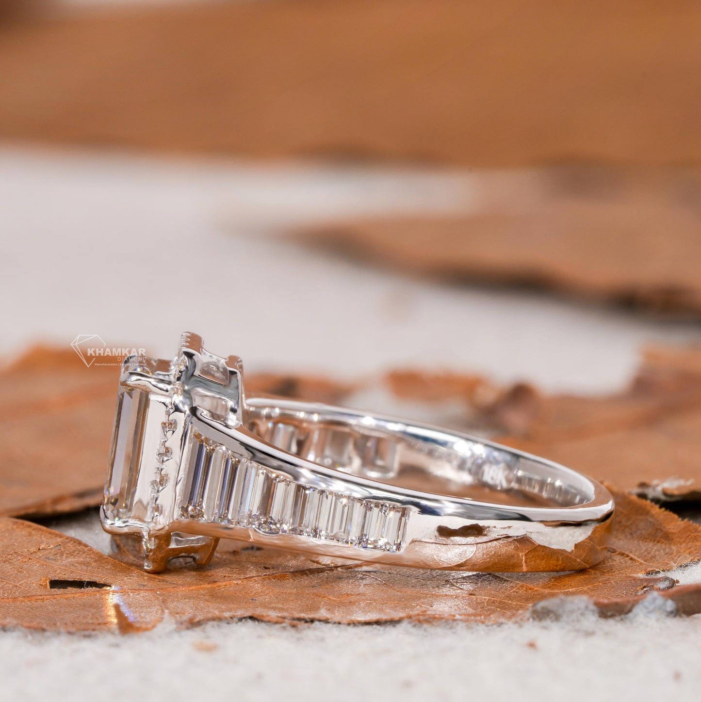 IGI Certified 1.50CT Emerald Cut Halo Engagement Ring