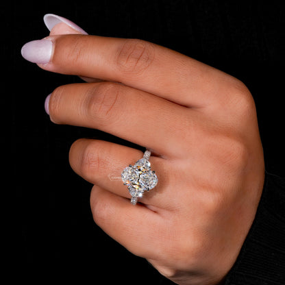 4CT Oval Lab Grown Diamond Three Stone Ring | Trilogy Engagement Ring