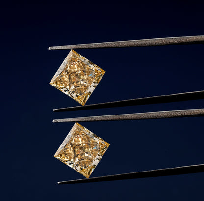 Princess Cut Yellow Lab Grown Diamond Pair | Loose Diamonds for Earrings & Rings