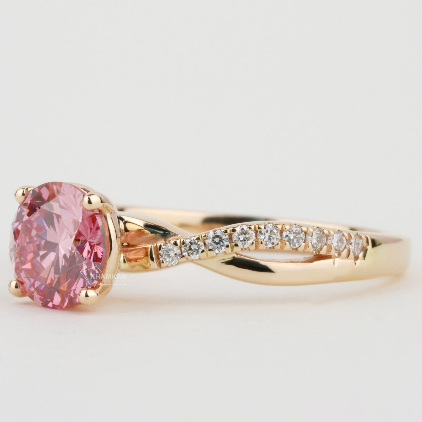 Pink Round Cut Lab Created Diamond Twisted Engagement Ring