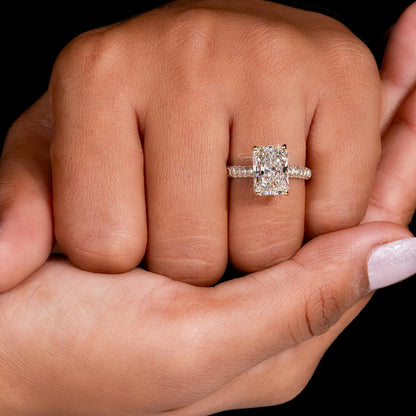 IGI Certified Radiant Cut Lab Diamond Engagement Ring Pave Wedding Ring