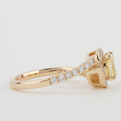 1.00 CT Yellow Colored Cushion Cut Lab Grown Diamond Engagement Ring,Eco-Friendly Diamond Ring,East to West Setting, CVD/HPHT