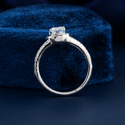 1CT Cushion Cut Lab Diamond Halo Engagement Ring – Split Shank Ring for Her