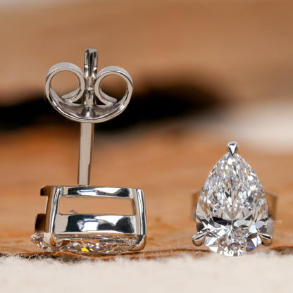 2ct Pear Cut Lab Grown Diamond Solitaire Stud Earrings