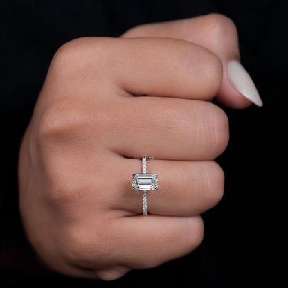 1.50Ct Emerald Cut Lab Diamond Hidden Halo Ring