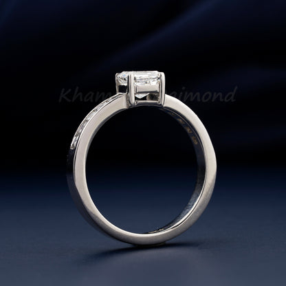 1.5 CT Asscher Cut Lab Grown Diamond Engagement Ring – Channel Set Wedding Ring
