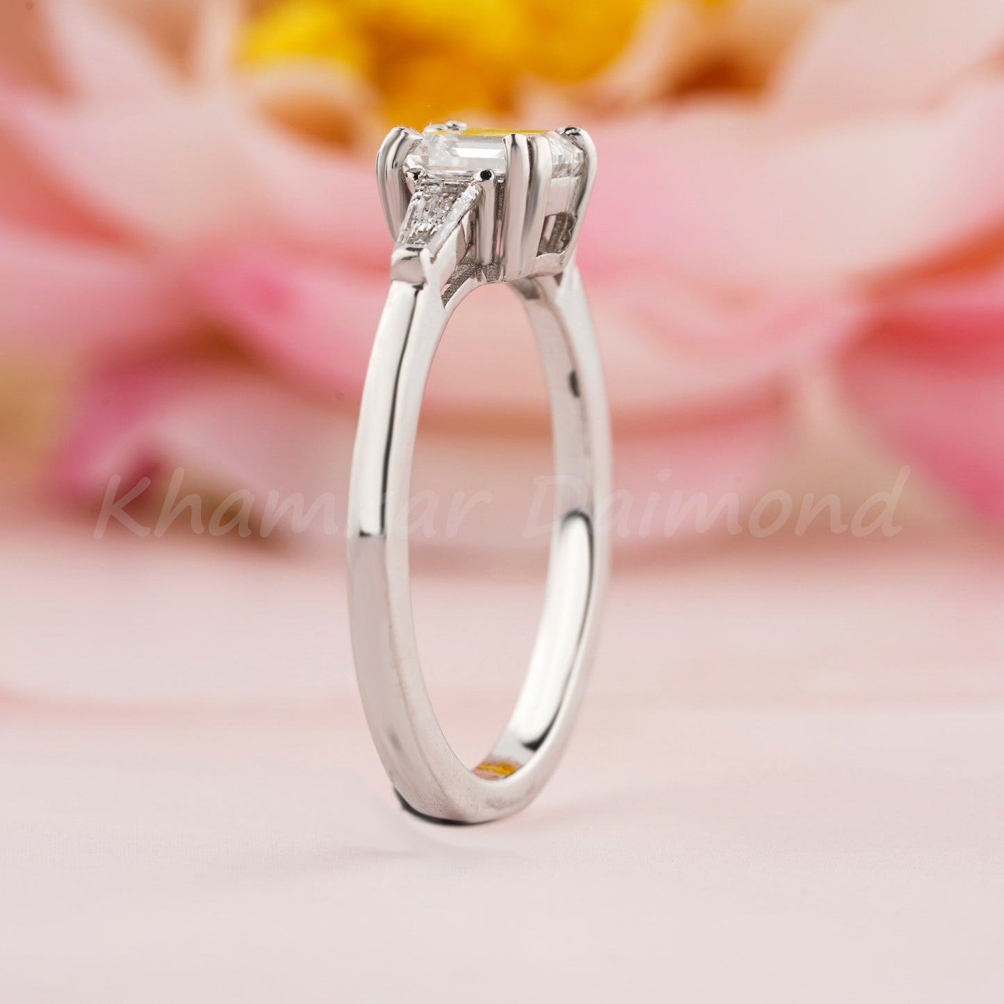 1CT Asscher Cut Lab Diamond Ring | Three Stone Wedding Ring