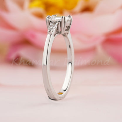 1CT Asscher Cut Lab Diamond Ring | Three Stone Wedding Ring