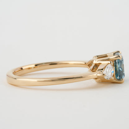 1.40 TCW Cushion Shaped Blue Diamond Engagement Ring,Side Pear Diamonds,Trilogy Ring For Her,Personalized Jewelry