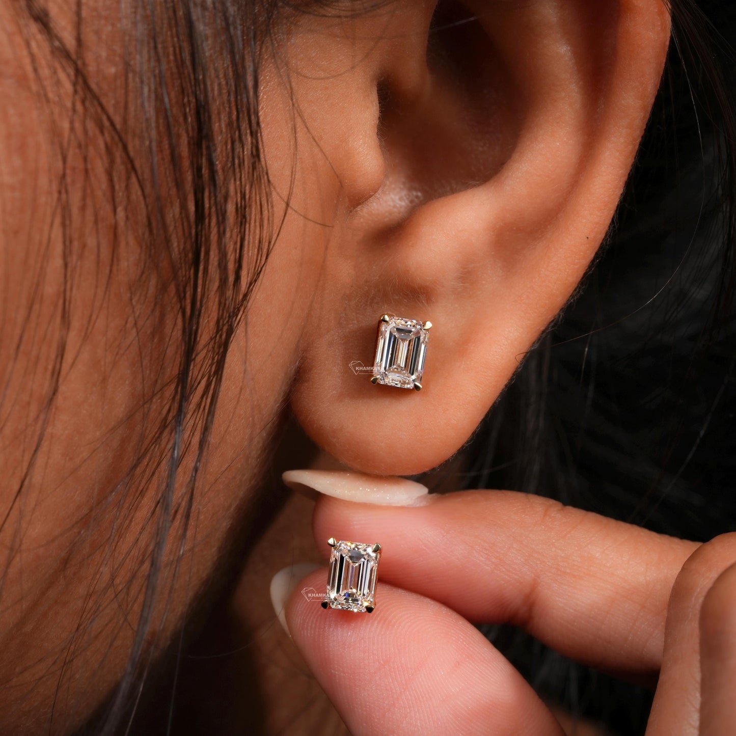 2.00TCW Emerald Lab Diamond Earrings,Solitaire Stud Earrings,Everyday Diamond Earrings,Emerald Diamond Studs,Gift For Women,Gift Earrings