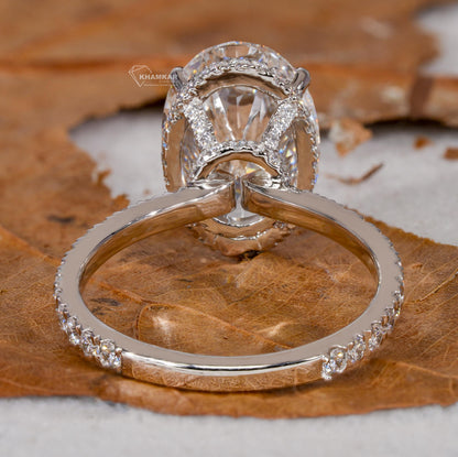 5CT Oval Lab Grown Diamond Hidden Halo Engagement Ring