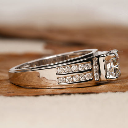 1.50 TCW Cushion Lab Diamond Men's Ring – 950 Platinum Engraved Band