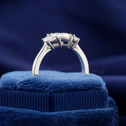 1.30CT Oval Lab Diamond Three Stone Ring, Half Moon Engagement Ring