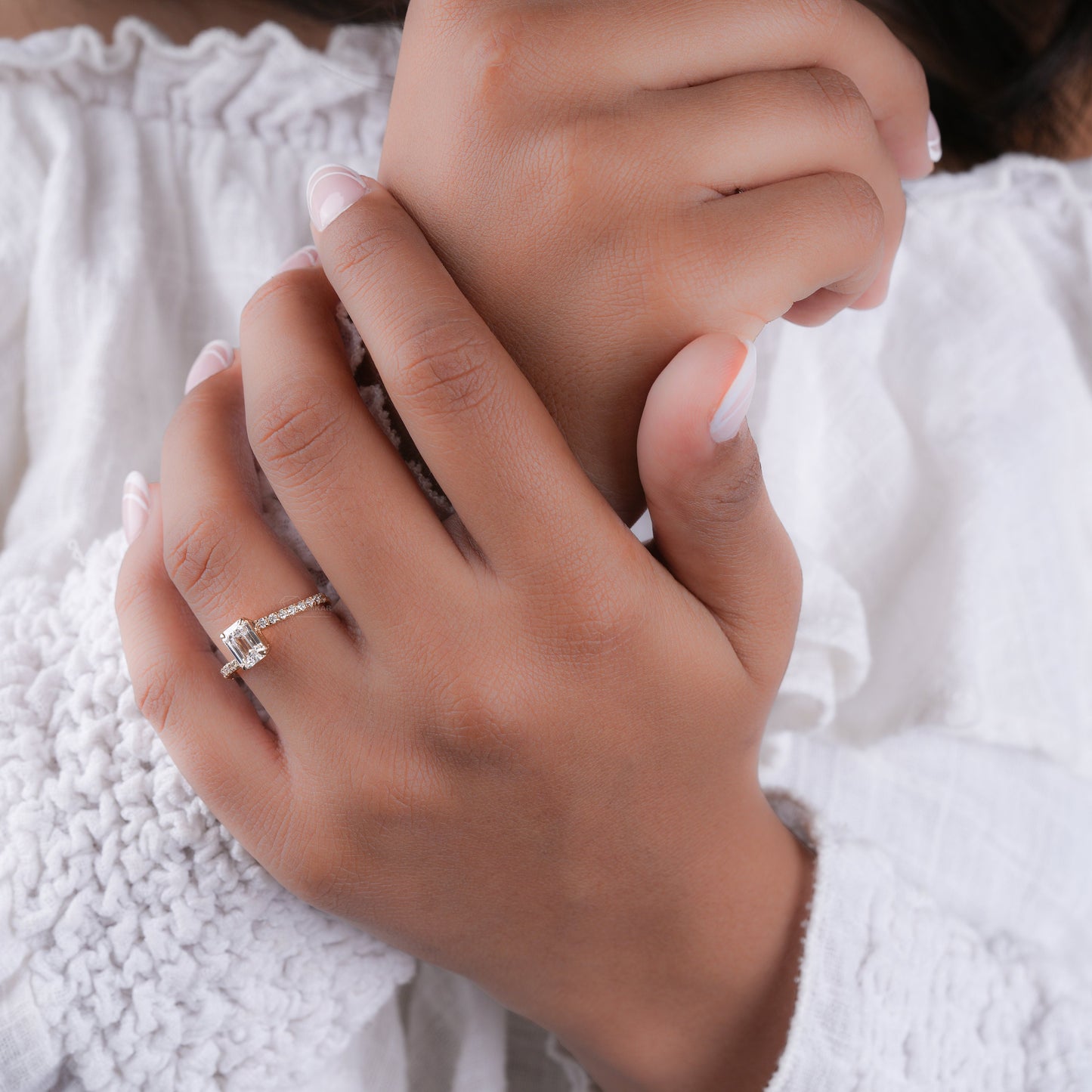 Emerald Cut 1CT Lab Grown Diamond Ring – Pave Claw Setting