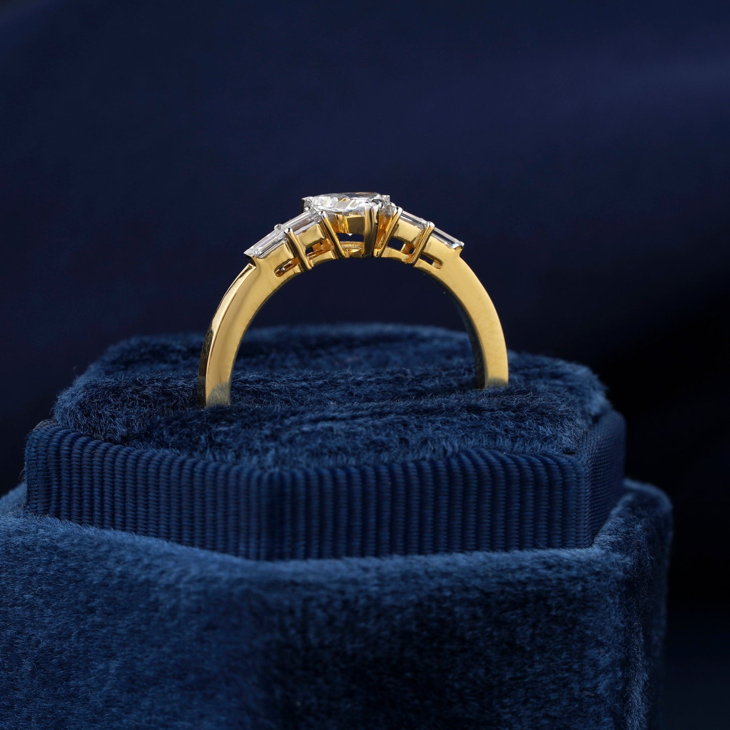 rillion Lab Diamond Ring, Baguette Side Engagement Ring, 14KT Gold Conflict Free