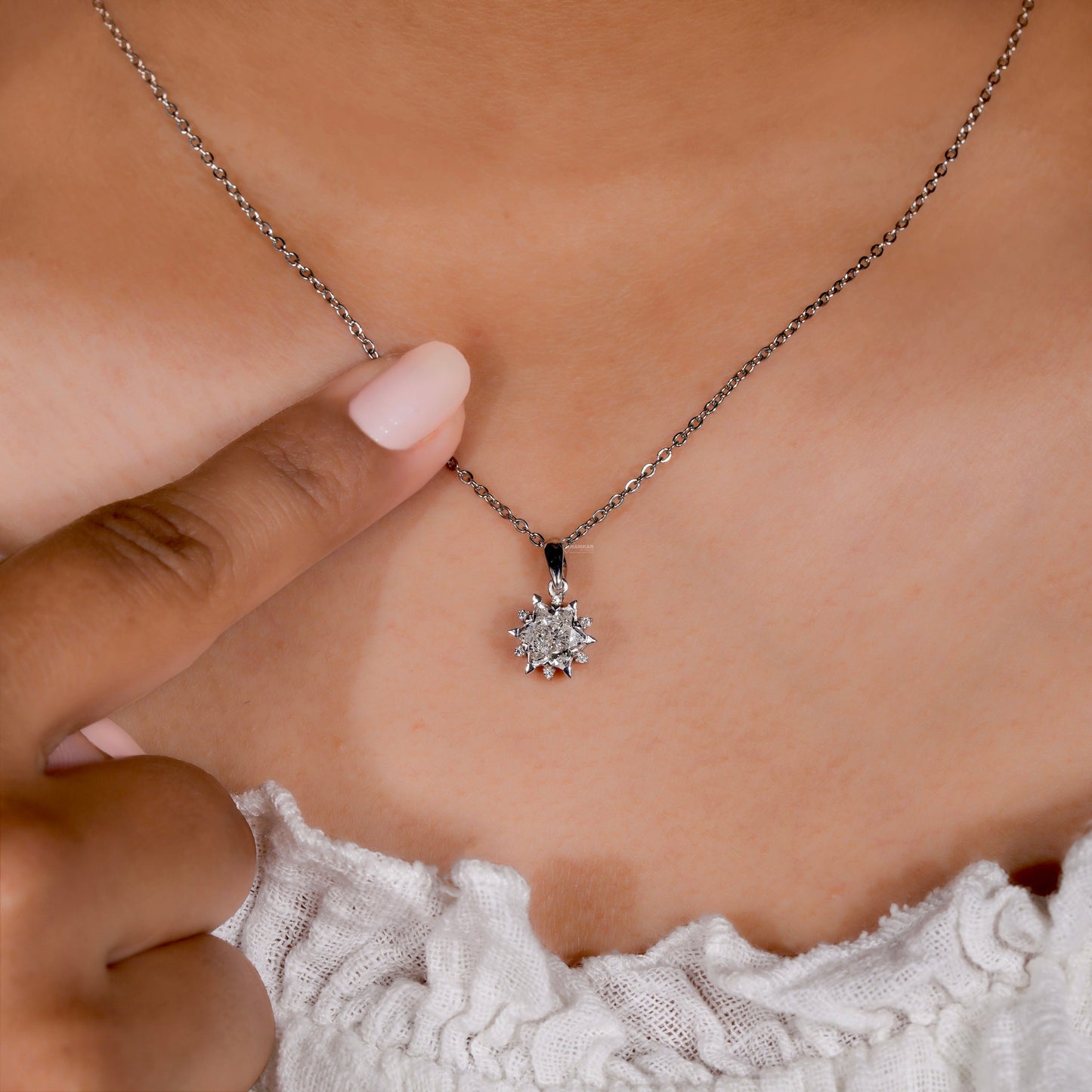 Star Shaped Diamond Pendant,Antique Cut Lab Grown Diamond Pendant For Anniversary /Birthday Gift for Her,Dainty Cluster Pendant for Daughter