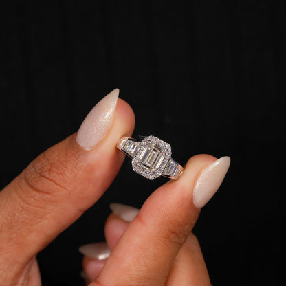 IGI Certified 1.50CT Emerald Cut Halo Engagement Ring