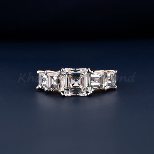 4.15 TCW Asscher Lab Diamond Engagement Ring, Wedding Anniversary Ring