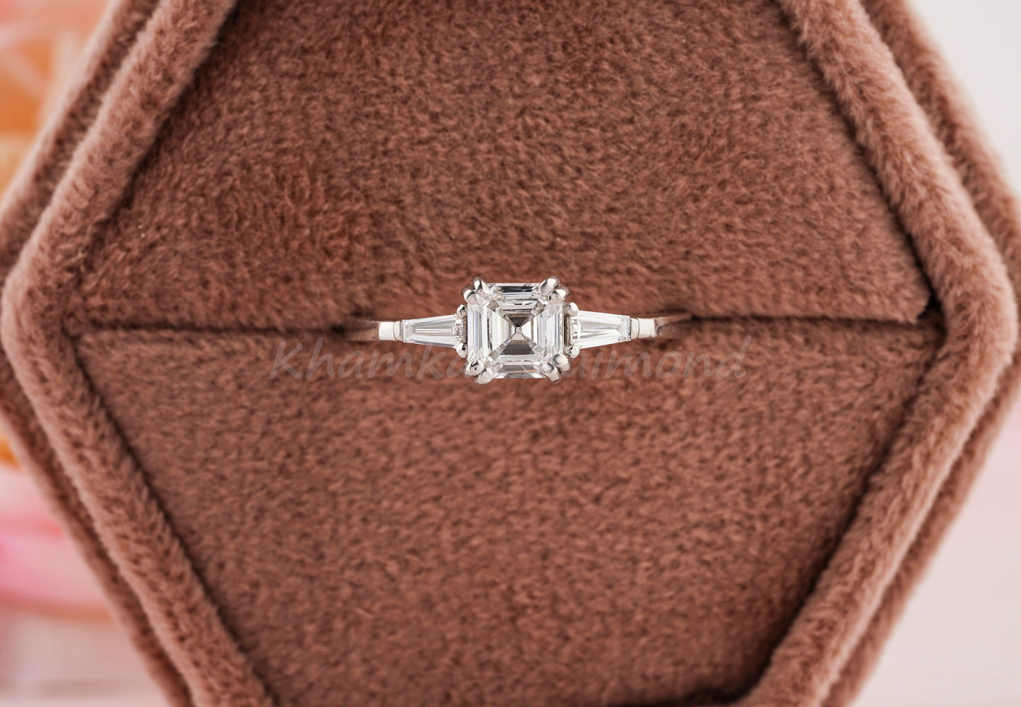 1CT Asscher Cut Lab Diamond Ring | Three Stone Wedding Ring