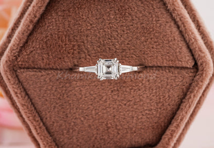 1CT Asscher Cut Lab Diamond Ring | Three Stone Wedding Ring