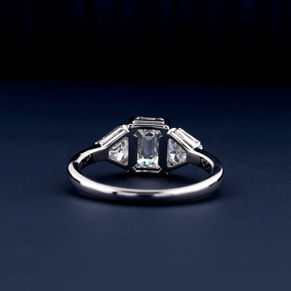 1CT Emerald Cut Lab Grown Diamond Three Stone Engagement Ring