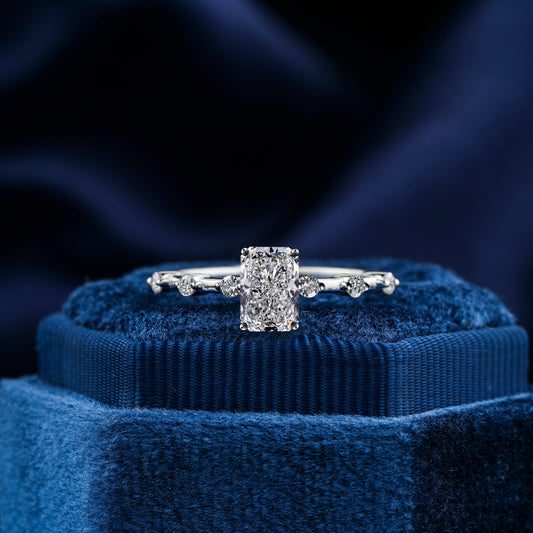 IGI Certified 1CT Radiant Cut Lab Diamond Pavé Engagement Ring