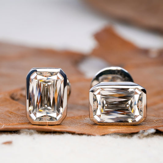 Criss Cut Lab Diamond Stud Earring,Bezel Set Studs,Screw Back Studs,Solitaire Wedding Studs,Anniversary Gift For Her,Earrings For Bride