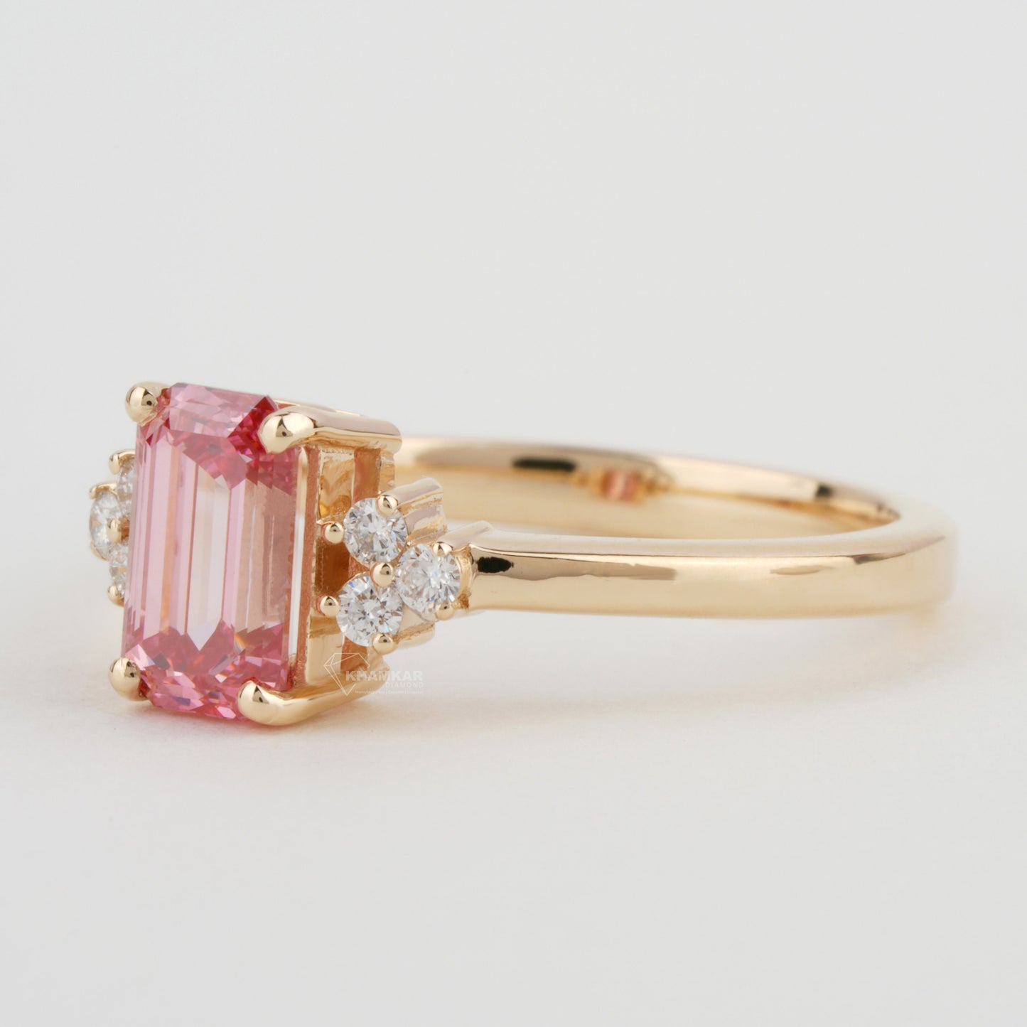 Pink Emerald Cut Lab Grown Diamond Engagement Ring For Her