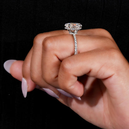 5CT Oval Lab Grown Diamond Hidden Halo Engagement Ring