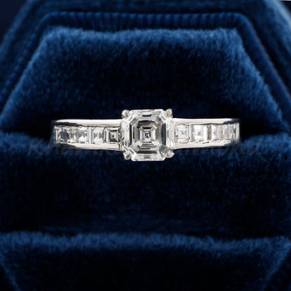 1.5 CT Asscher Cut Lab Grown Diamond Engagement Ring – Channel Set Wedding Ring