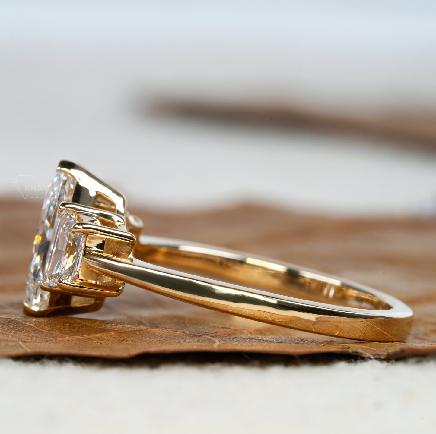 Dutch Marquise Lab Diamond Ring | Three Stone Wedding Ring