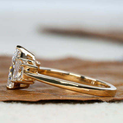 Dutch Marquise Lab Diamond Ring | Three Stone Wedding Ring