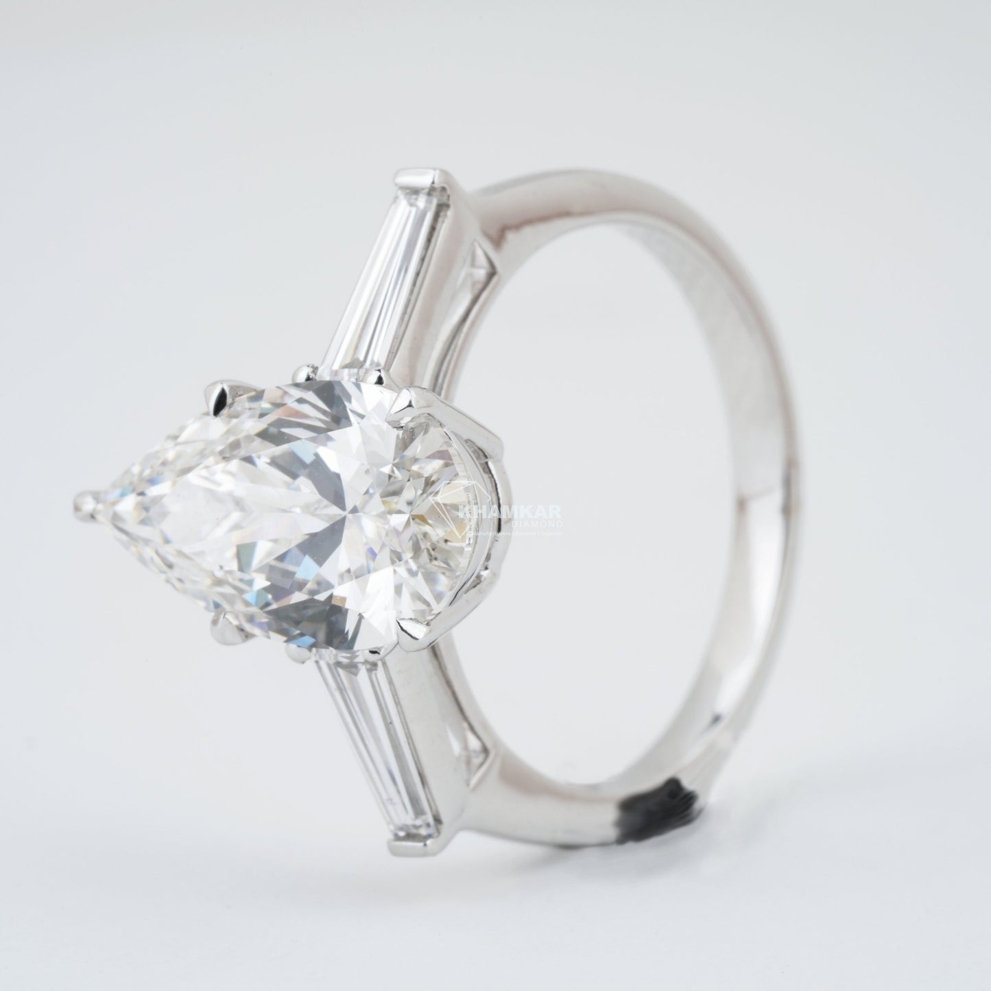 Pear Cut Lab Diamond Ring 3.50CT – Three Stone Engagement Ring