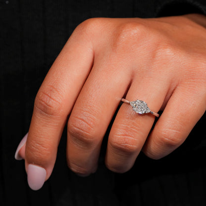 Cushion Cut Lab  Diamond Three Stone Engagement Ring with Trillion Side Diamonds