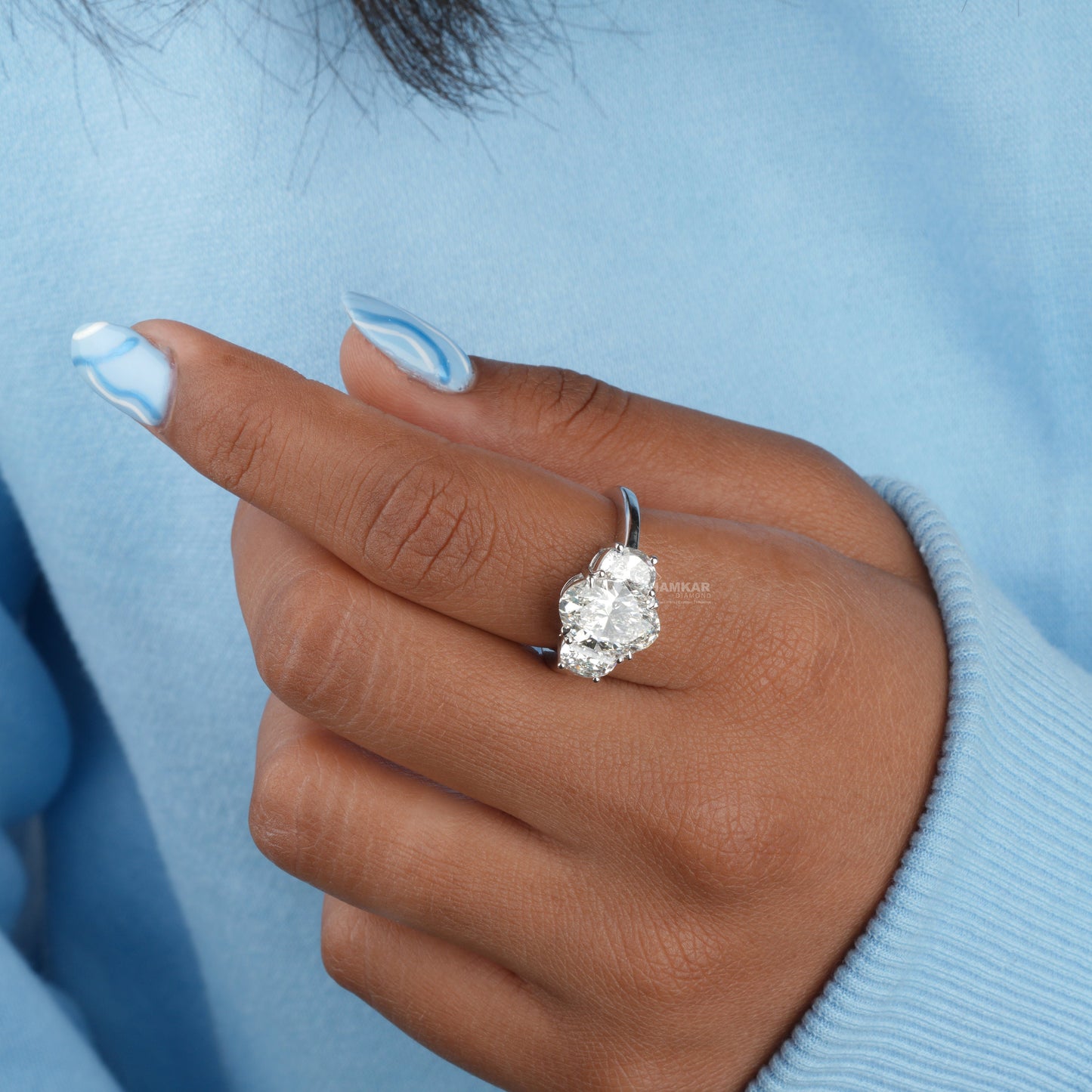 4CT Oval Lab Diamond Ring | Three Stone Wedding Ring